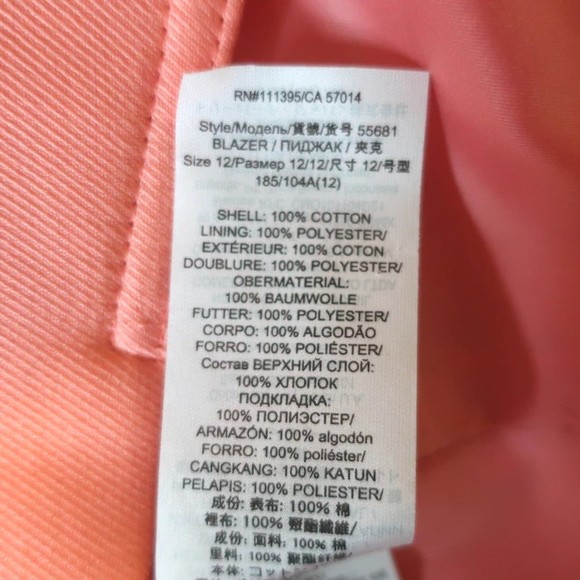 Tory Burch Blazer Salmon Double Weave Cotton Size 12 Three-Button Jacket - Picture 9 of 11